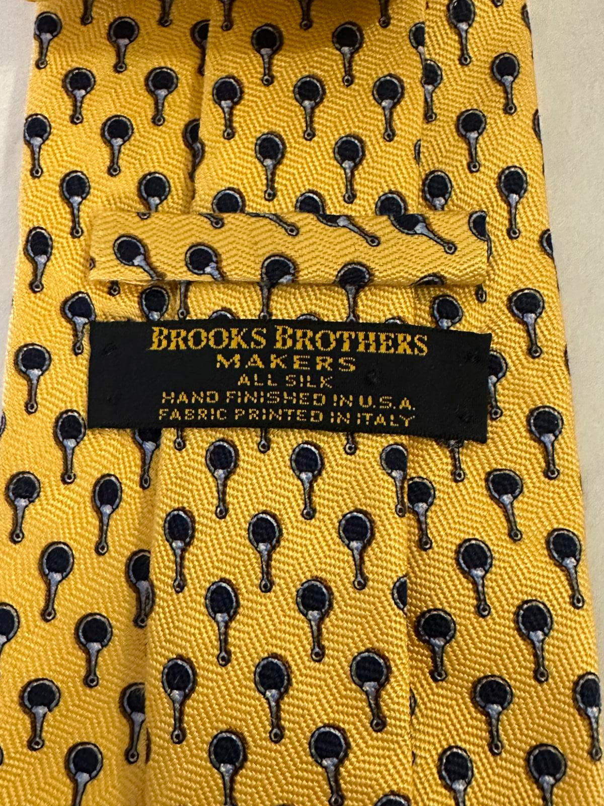Brooks Brothers Makers classic preppy yellow/blue-grey silk neck tie