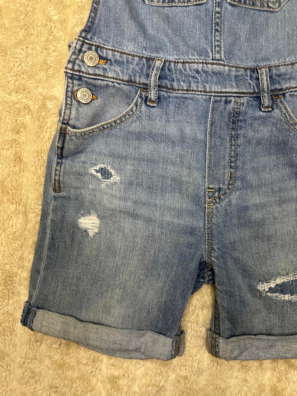 GAP Kids distressed denim cuffed short overalls/shortalls Size Large (10-11)