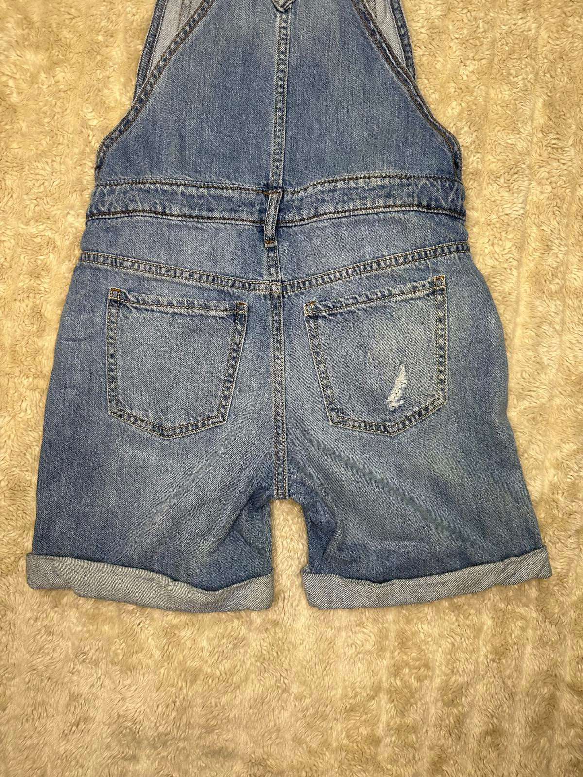 GAP Kids distressed denim cuffed short overalls/shortalls Size Large (10-11)