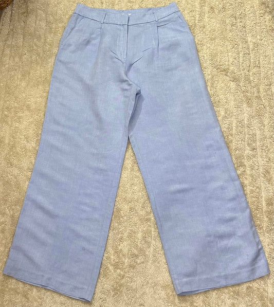 LOFT light blue linen-blend pleated front wide leg trousers/pants Size 10