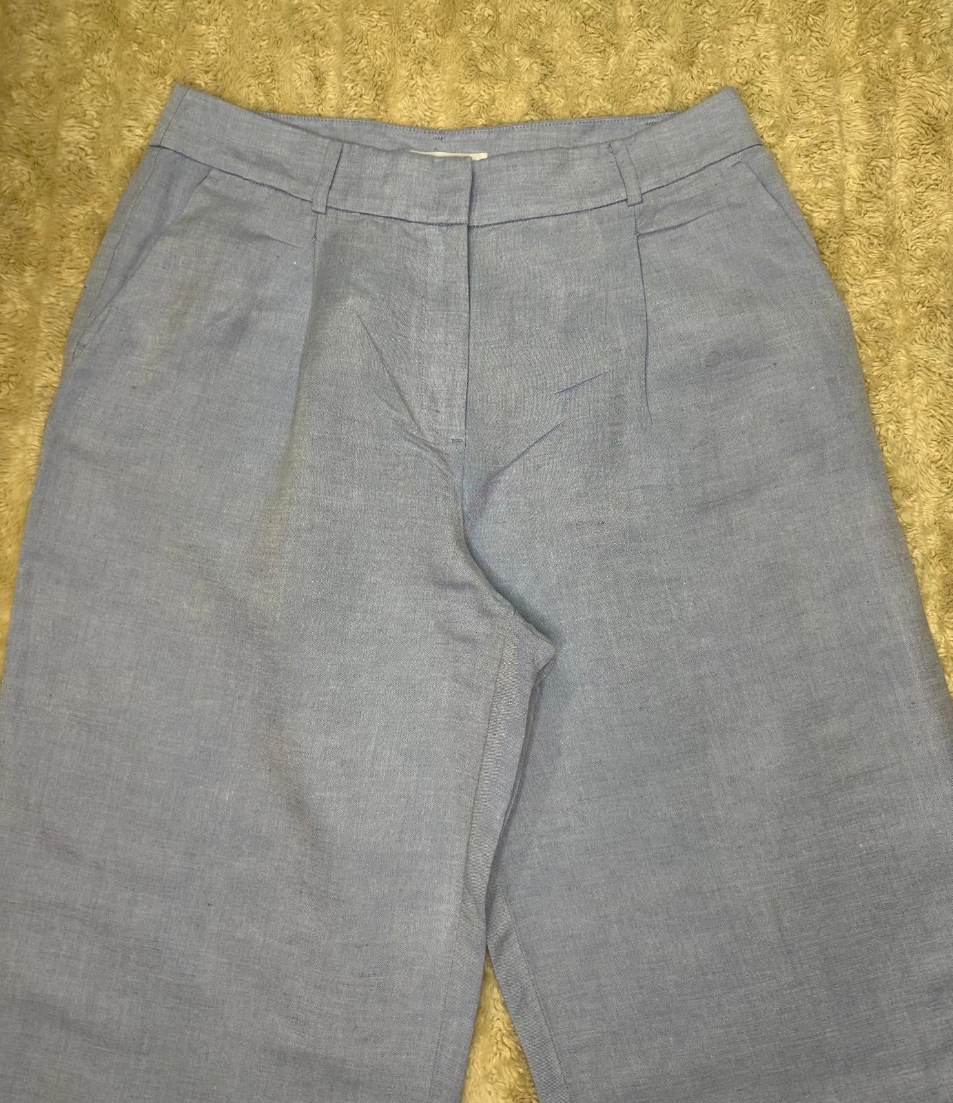 LOFT light blue linen-blend pleated front wide leg trousers/pants Size 10