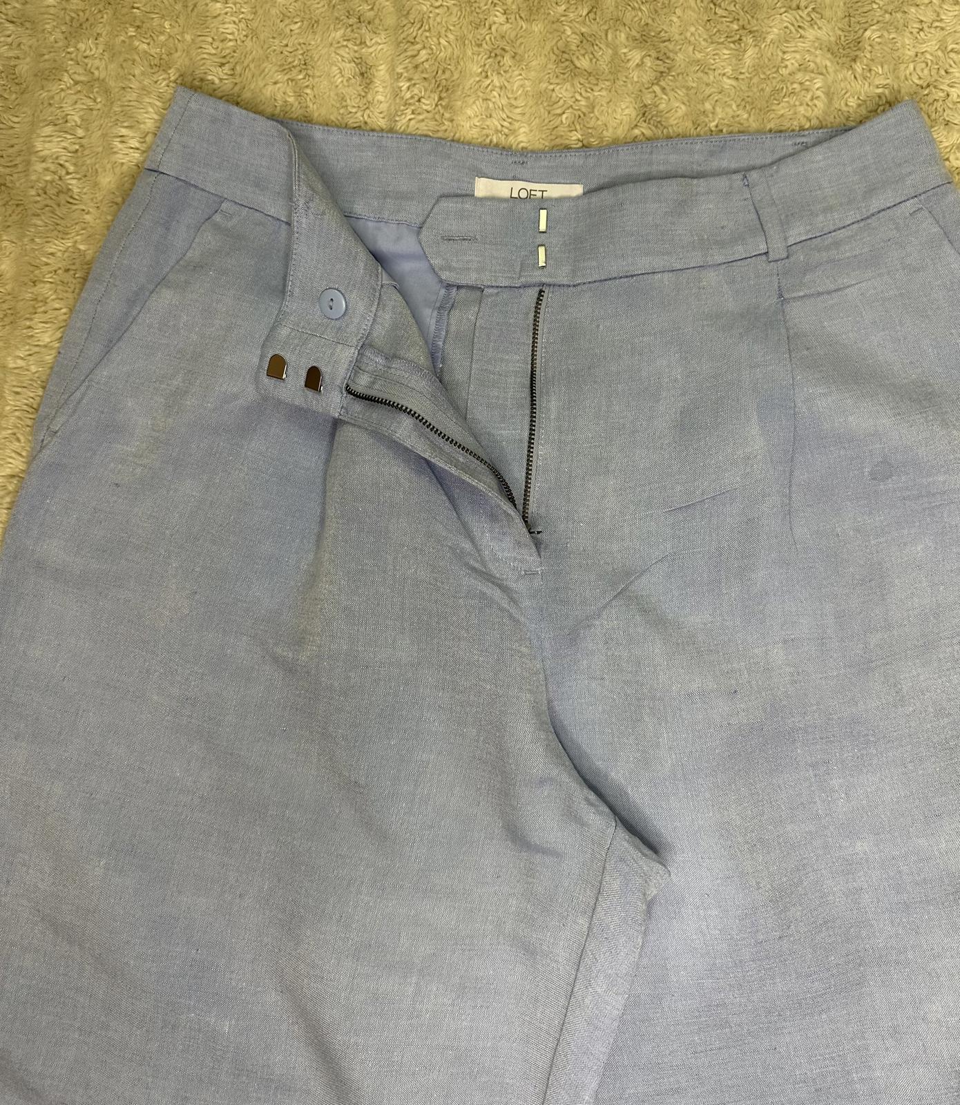 LOFT light blue linen-blend pleated front wide leg trousers/pants Size 10