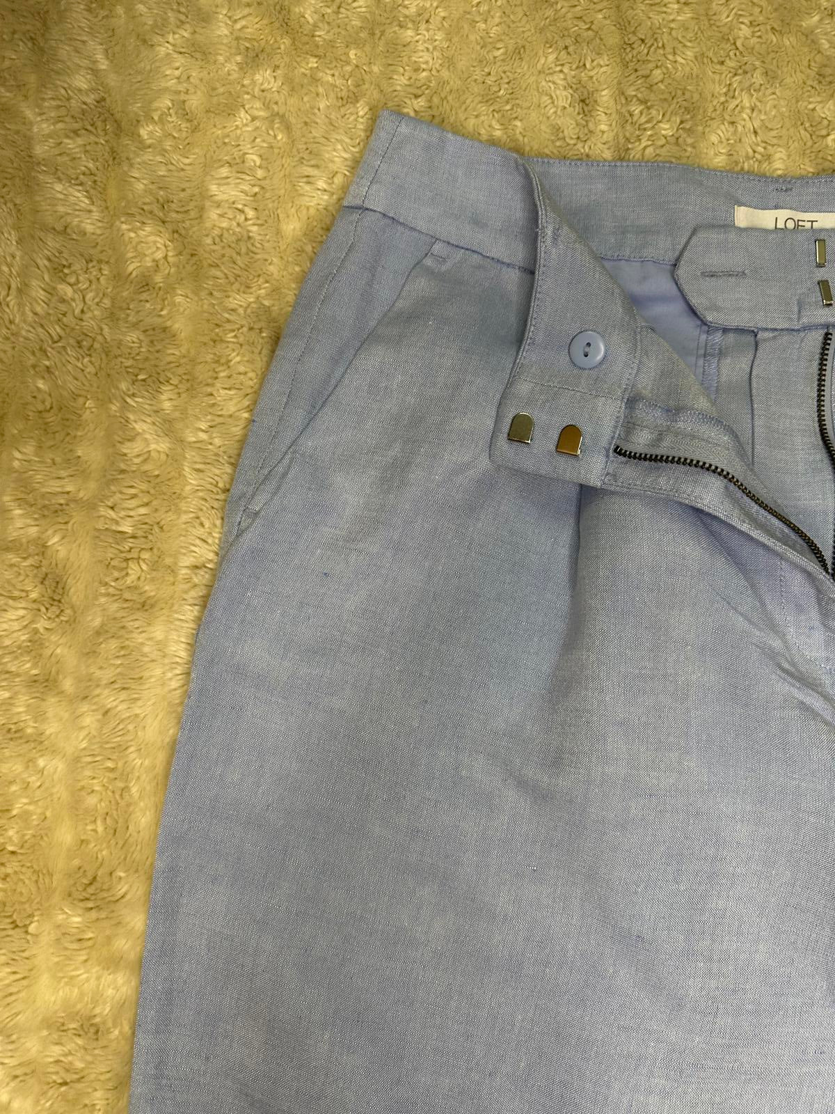 LOFT light blue linen-blend pleated front wide leg trousers/pants Size 10