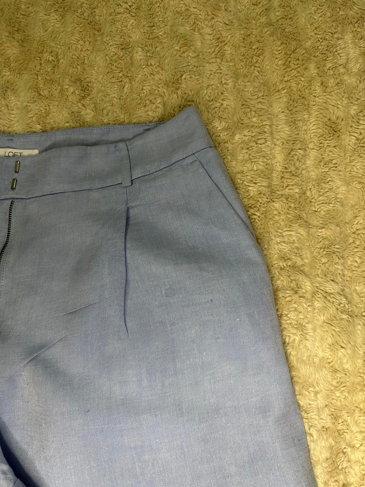 LOFT light blue linen-blend pleated front wide leg trousers/pants Size 10