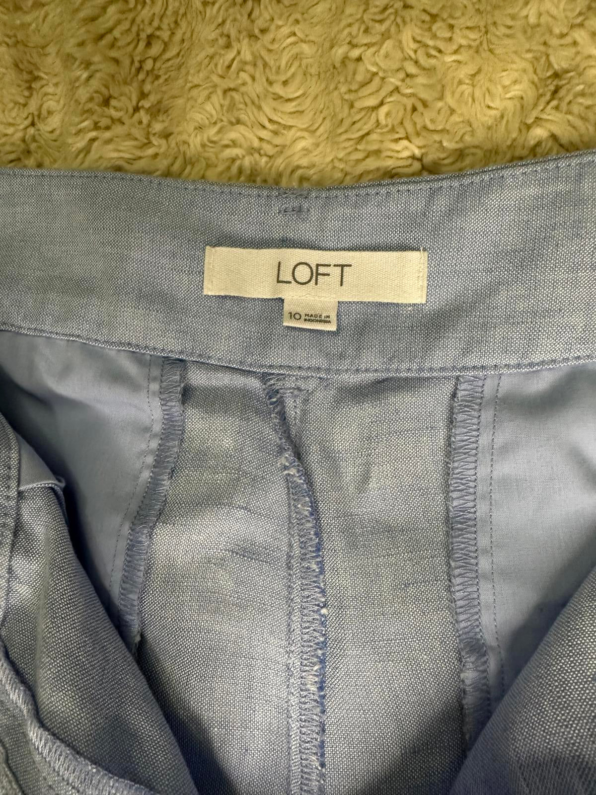 LOFT light blue linen-blend pleated front wide leg trousers/pants Size 10