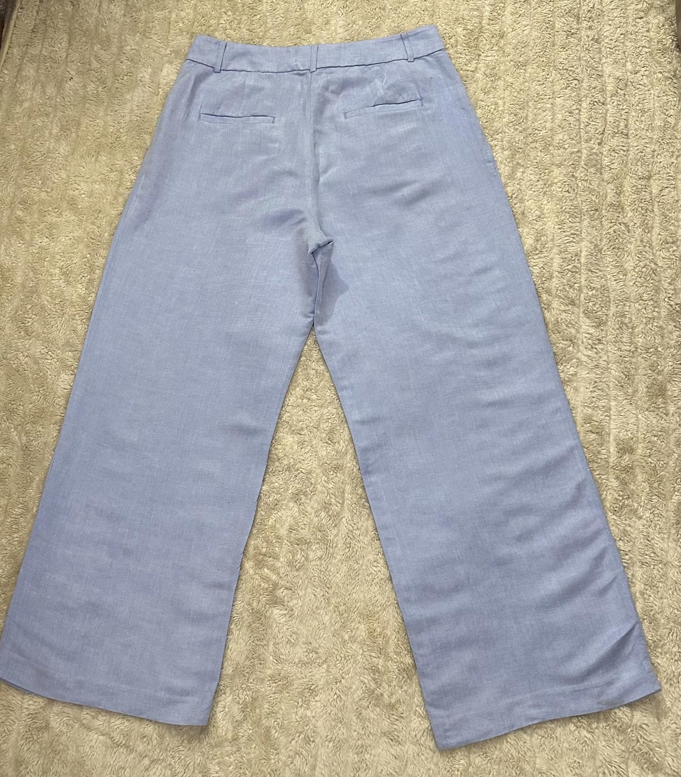 LOFT light blue linen-blend pleated front wide leg trousers/pants Size 10