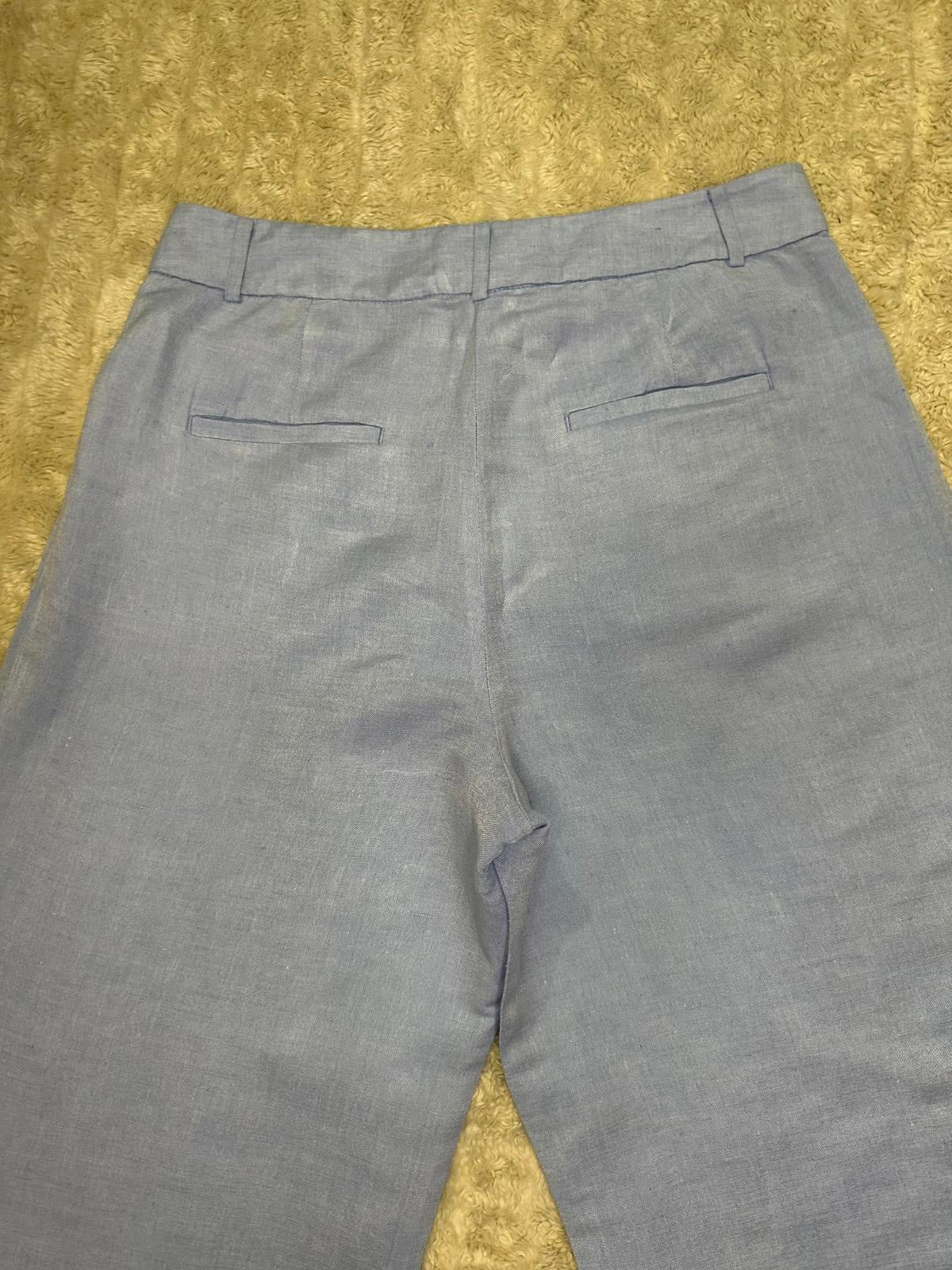 LOFT light blue linen-blend pleated front wide leg trousers/pants Size 10