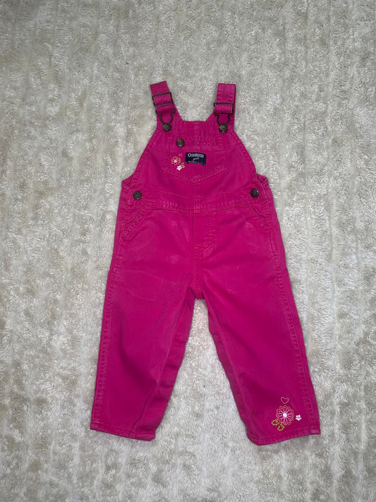 OshKosh B'gosh classic cotton pink floral embroidered bib-style overalls 12M