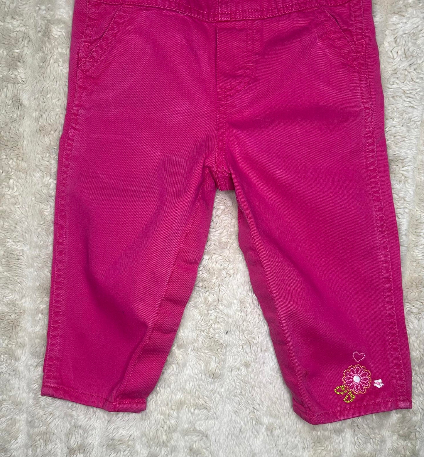 OshKosh B'gosh classic cotton pink floral embroidered bib-style overalls 12M