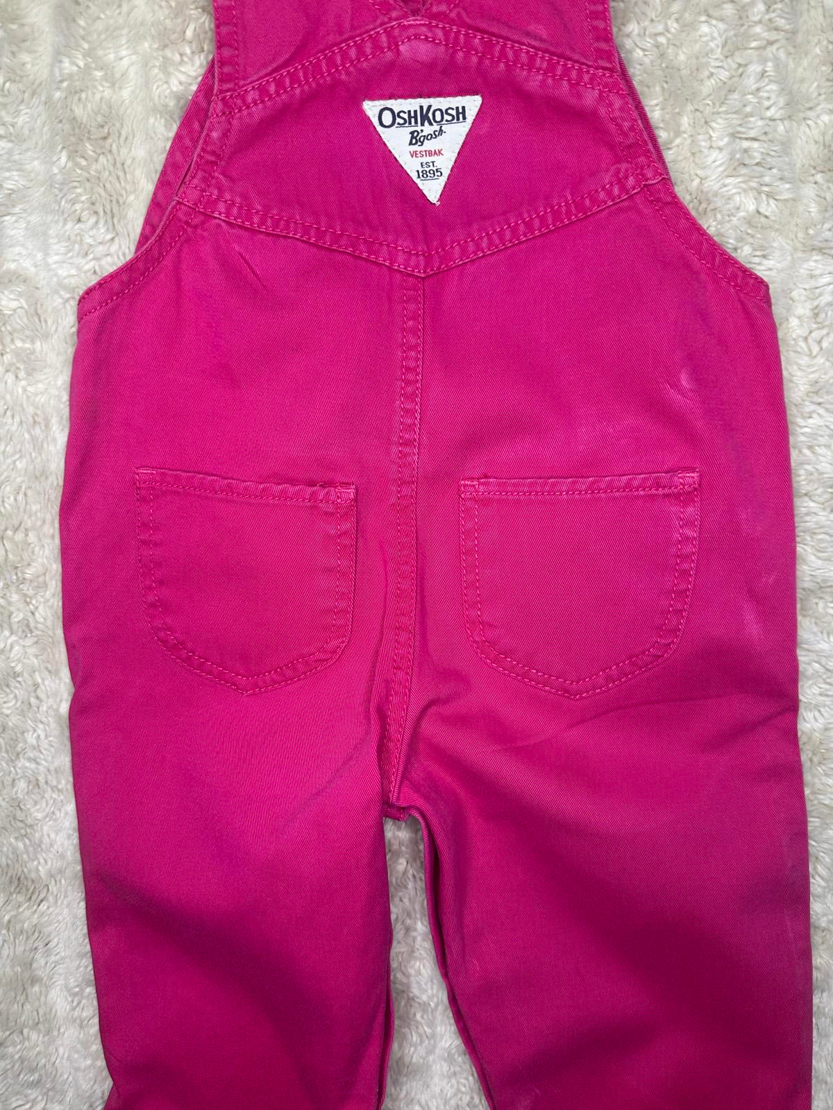 OshKosh B'gosh classic cotton pink floral embroidered bib-style overalls 12M