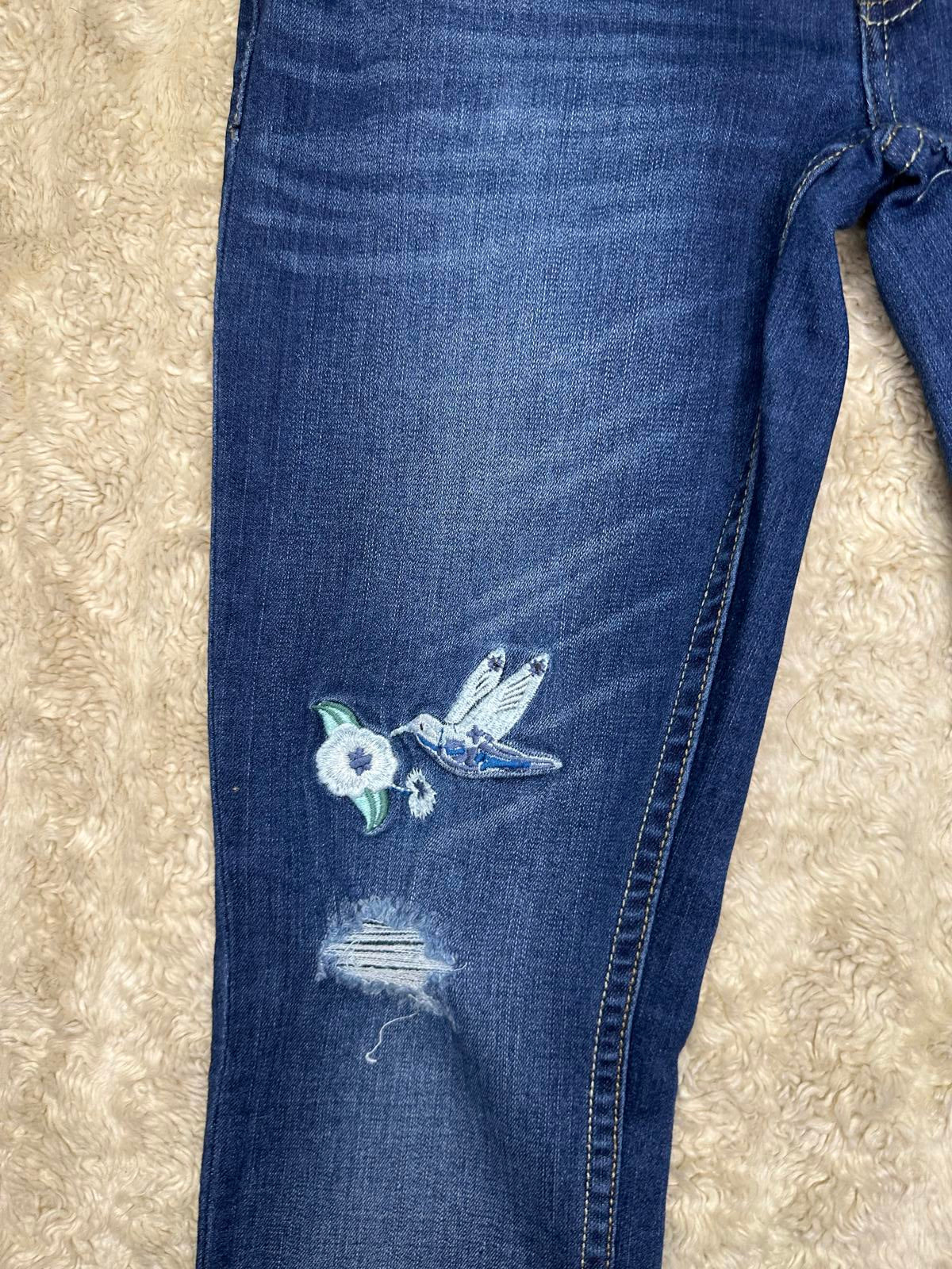 Levi's 711 Skinny distressed floral embroidered medium wash denim jeans Youth 14 Reg