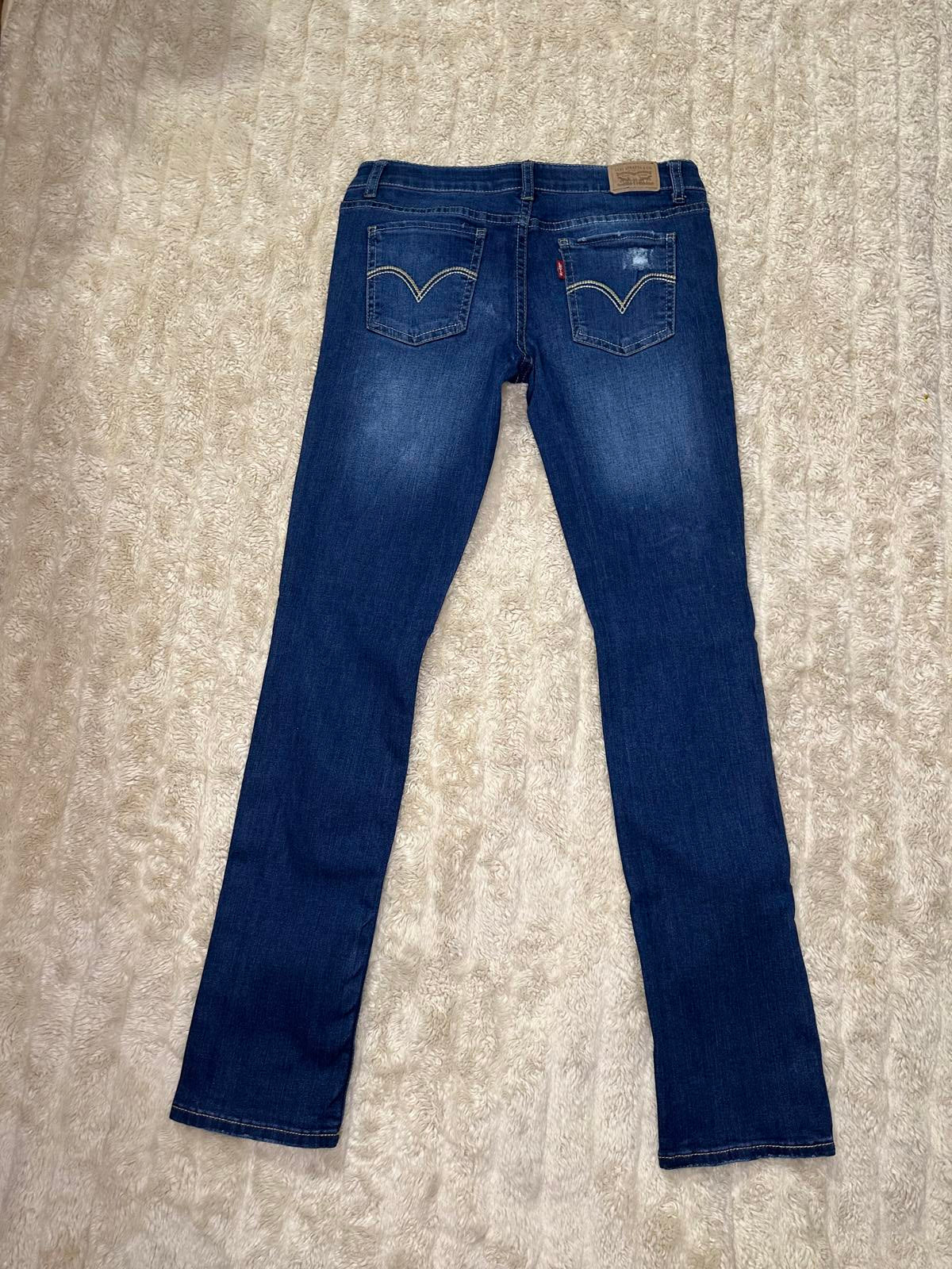 Levi's 711 Skinny distressed floral embroidered medium wash denim jeans Youth 14 Reg