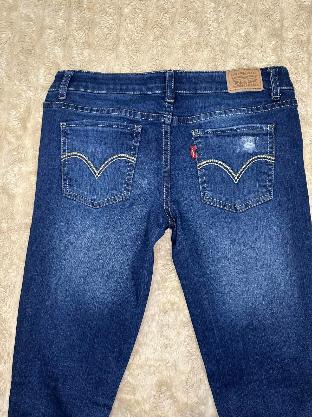 Levi's 711 Skinny distressed floral embroidered medium wash denim jeans Youth 14 Reg