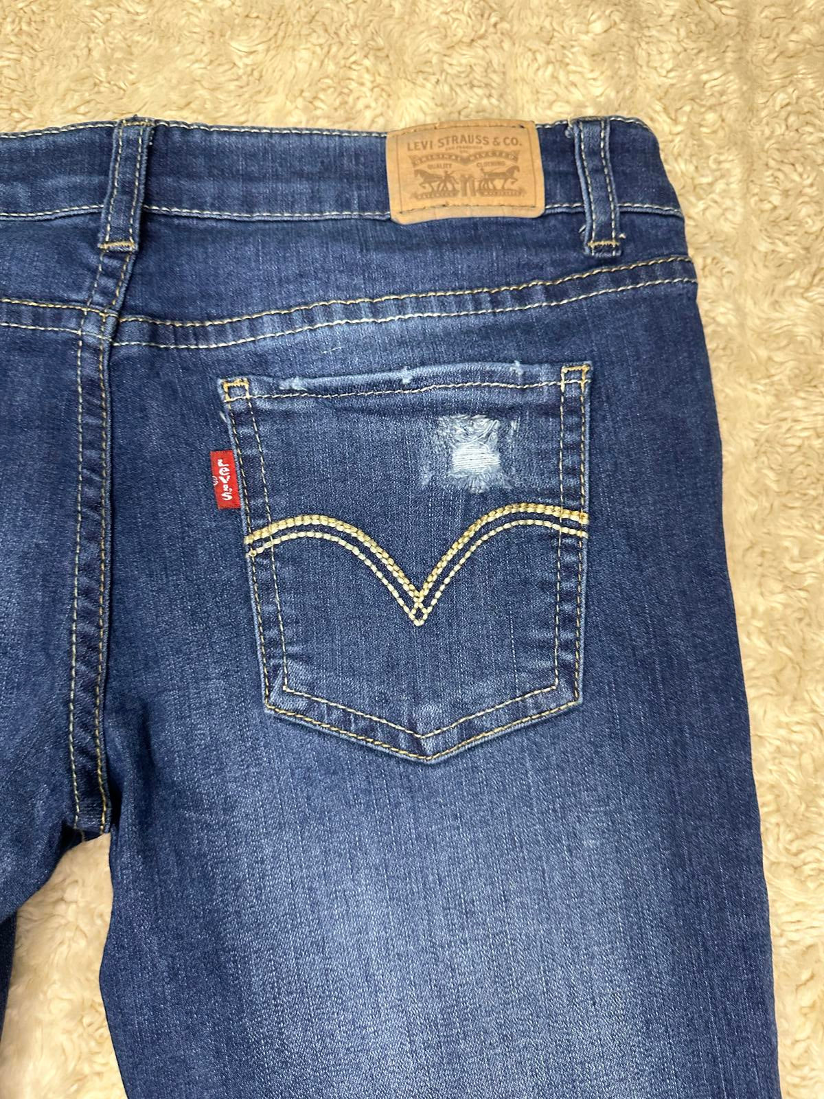 Levi's 711 Skinny distressed floral embroidered medium wash denim jeans Youth 14 Reg