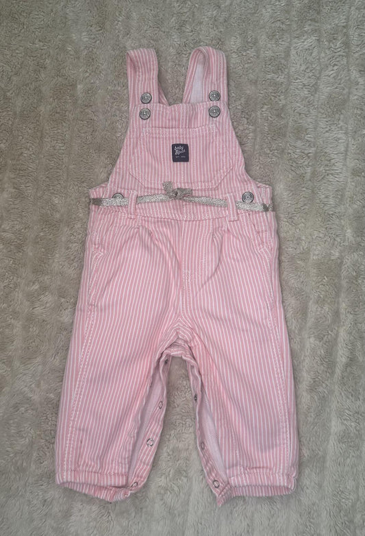 baby B'gosh classic pink/white striped cotton-blend overalls Size 9M