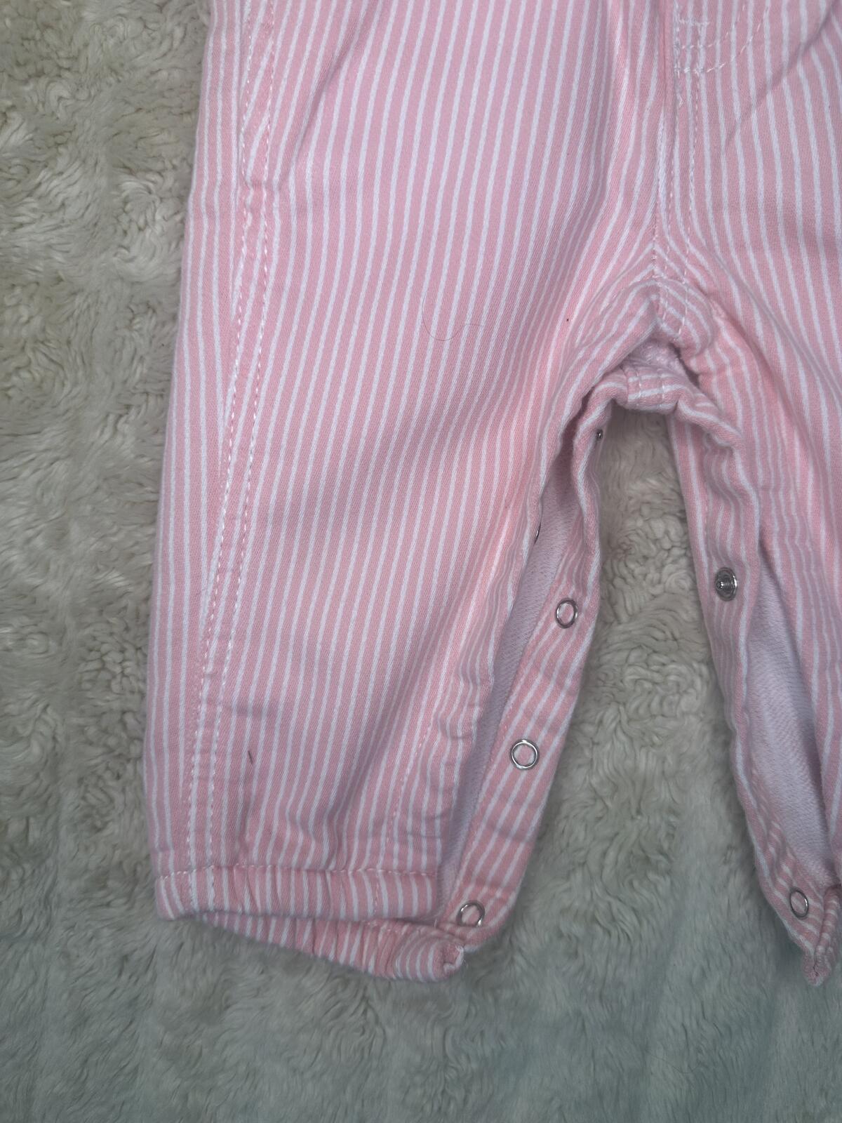 baby B'gosh classic pink/white striped cotton-blend overalls Size 9M