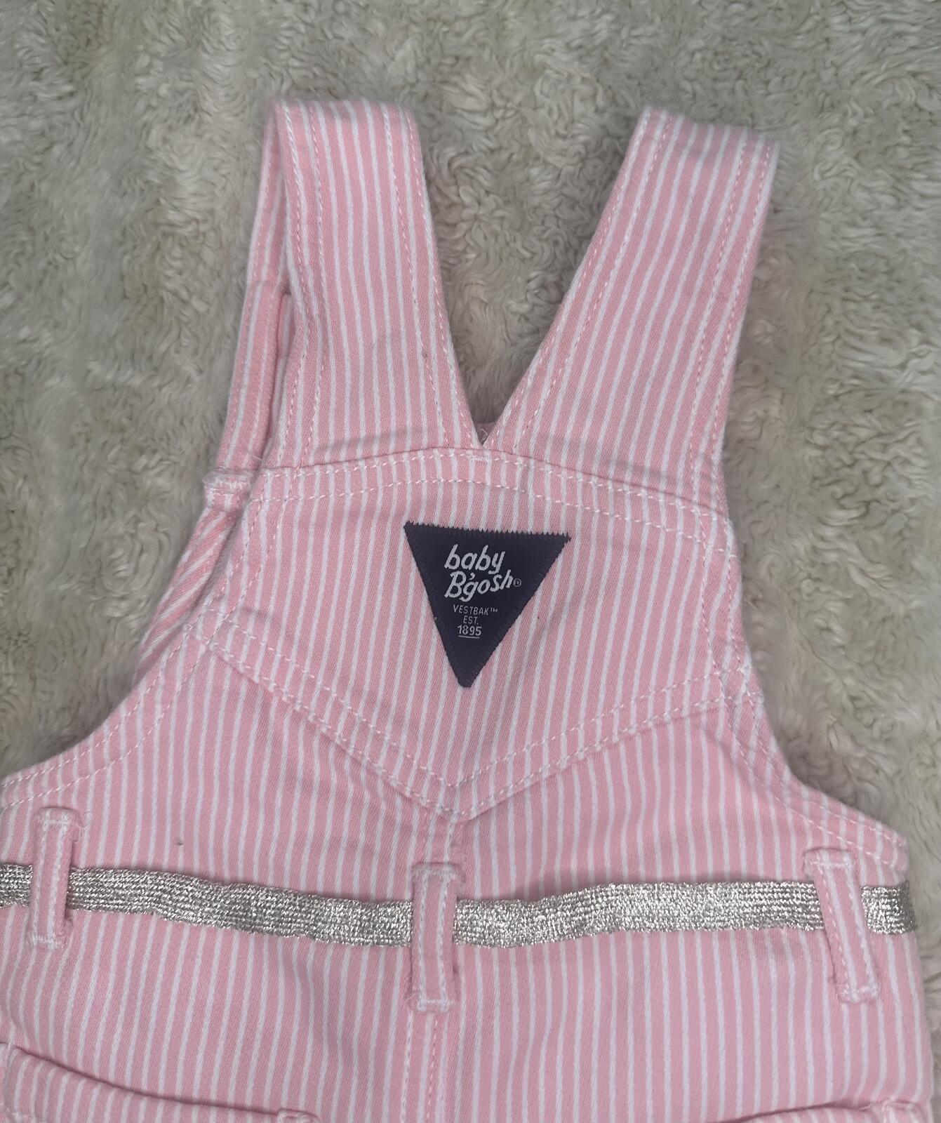 baby B'gosh classic pink/white striped cotton-blend overalls Size 9M
