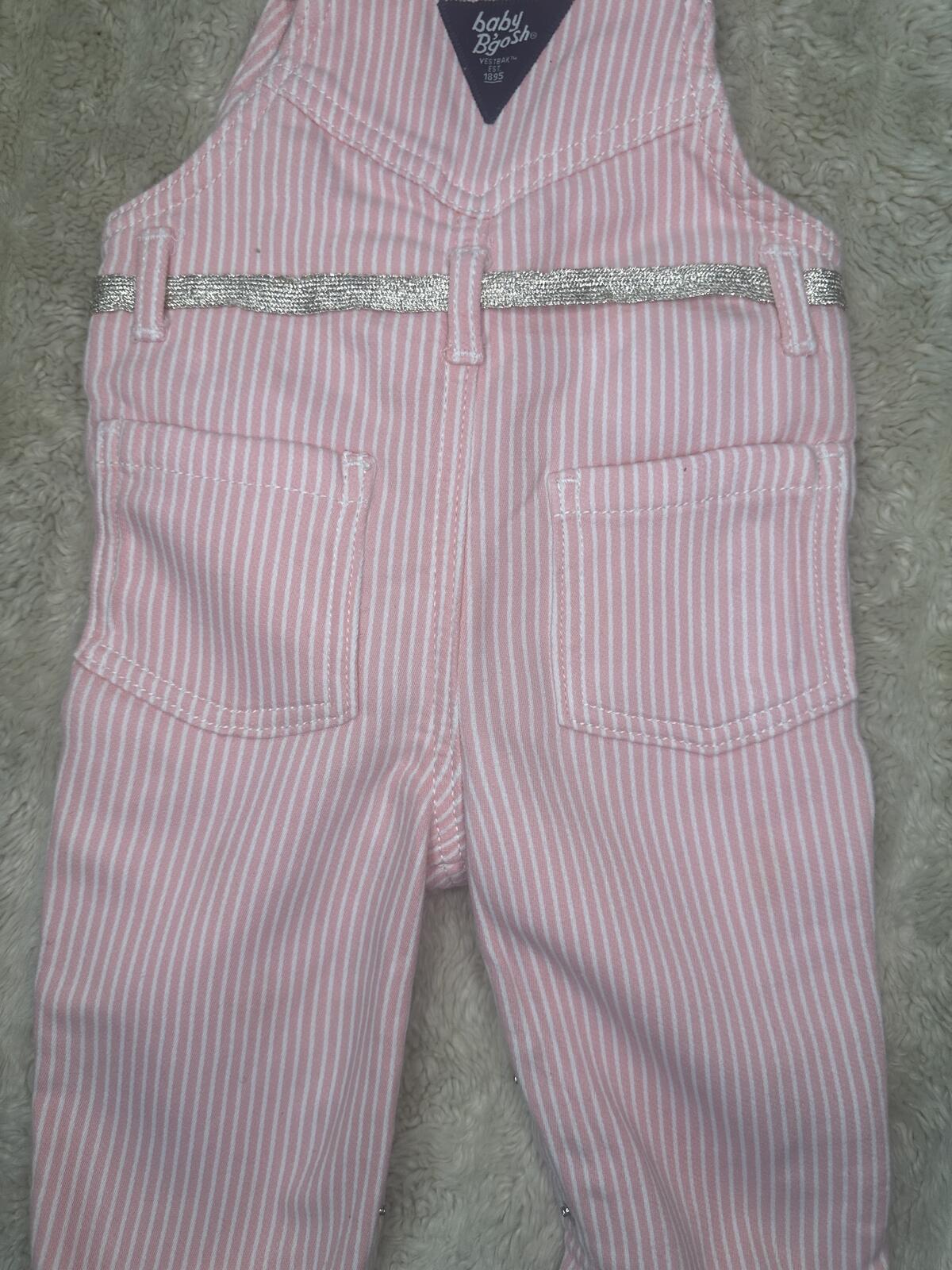 baby B'gosh classic pink/white striped cotton-blend overalls Size 9M