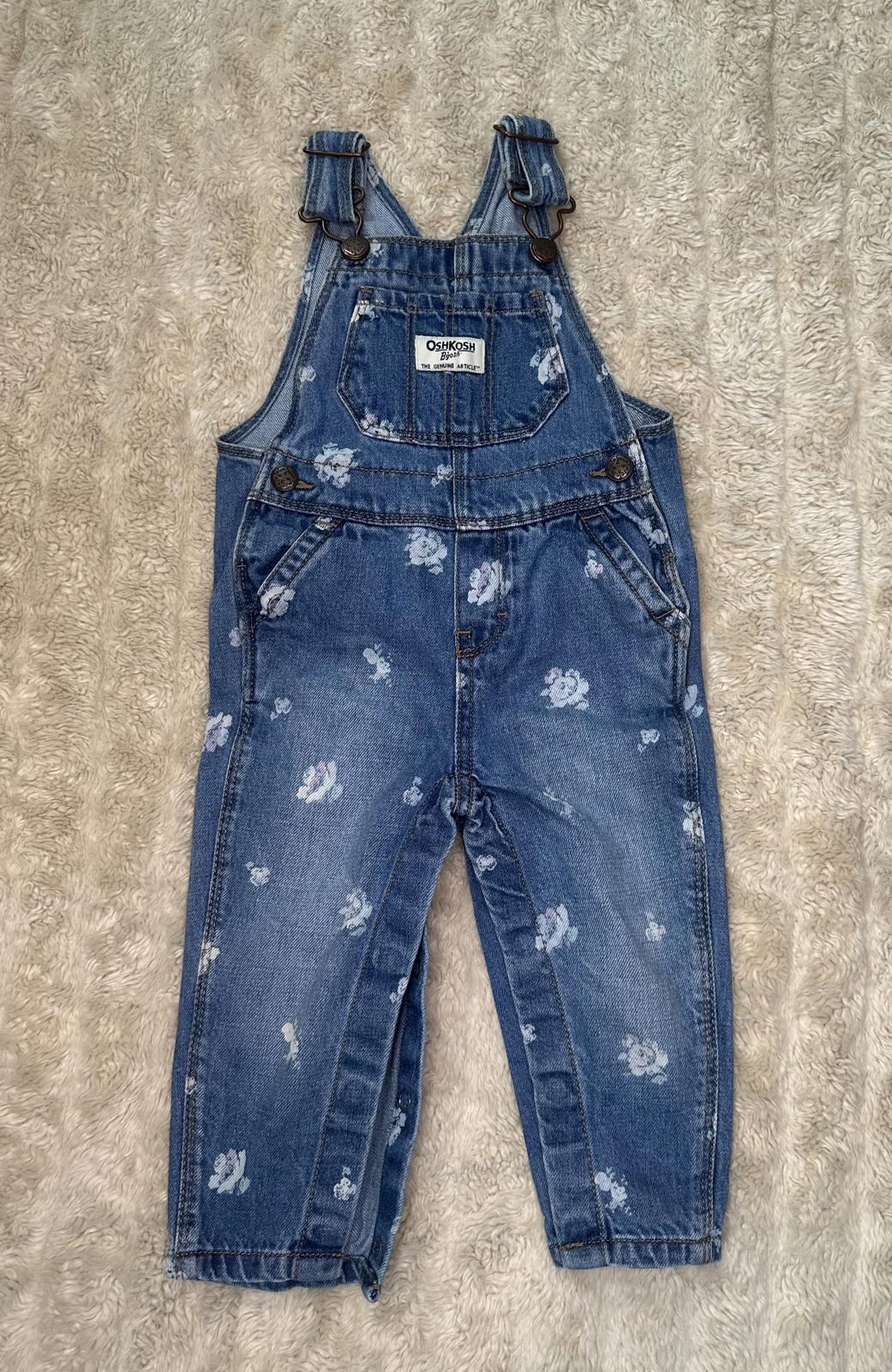 OshKosh B'gosh Vestbak classic floral snap leg bib-style denim overalls 12M