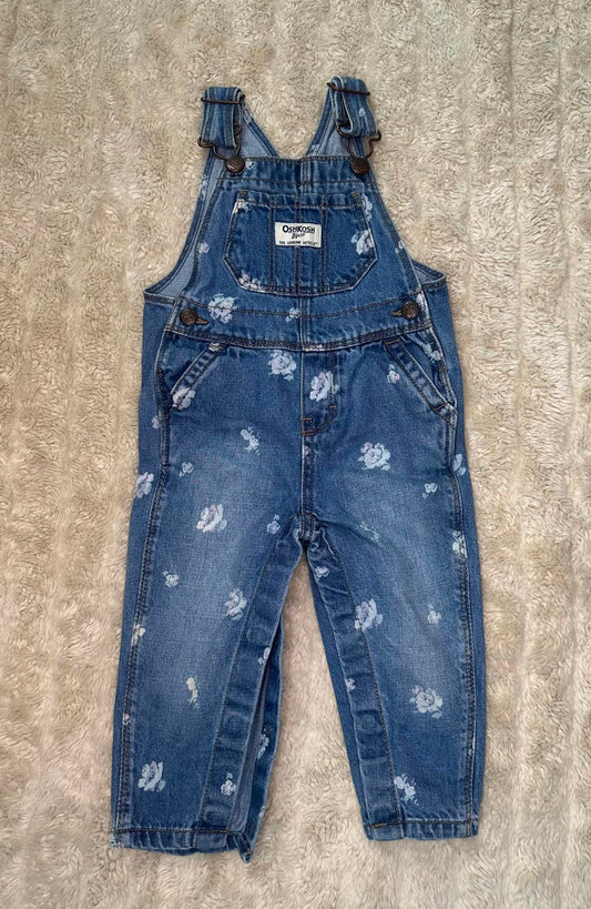 OshKosh B'gosh Vestbak classic floral snap leg bib-style denim overalls 12M
