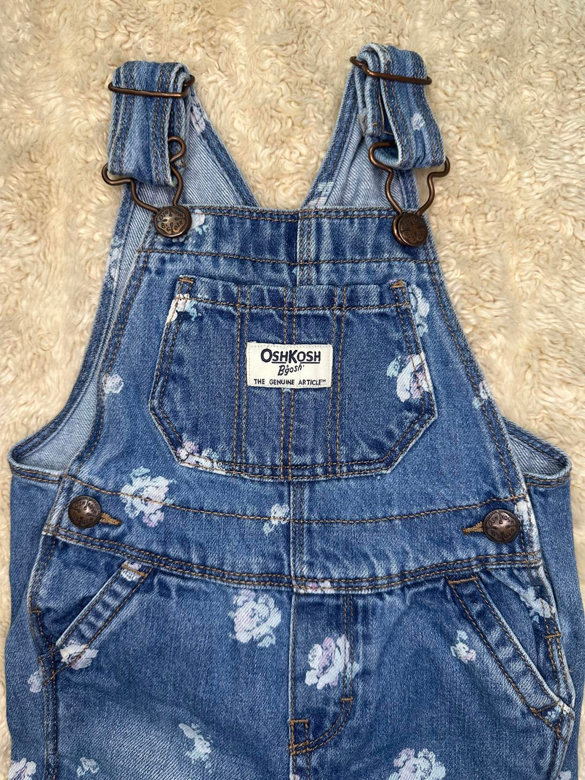 OshKosh B'gosh Vestbak classic floral snap leg bib-style denim overalls 12M