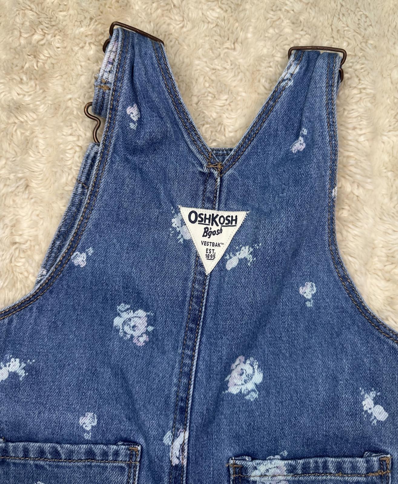 OshKosh B'gosh Vestbak classic floral snap leg bib-style denim overalls 12M