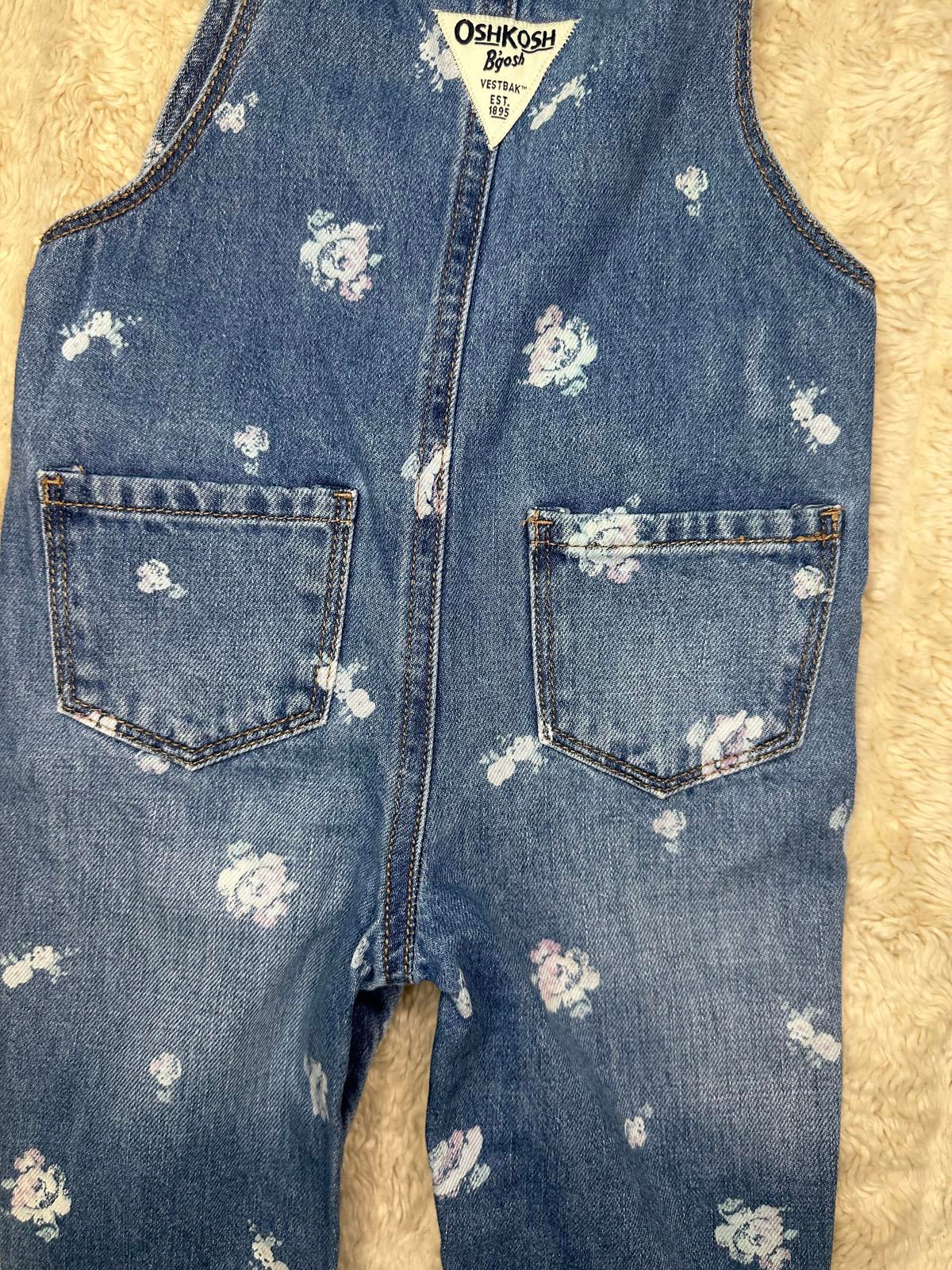 OshKosh B'gosh Vestbak classic floral snap leg bib-style denim overalls 12M