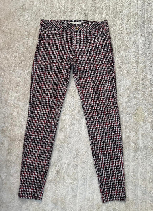 Zara red/brown/cream houndstooth plaid skinny jeans/slim stretch pants Size 6