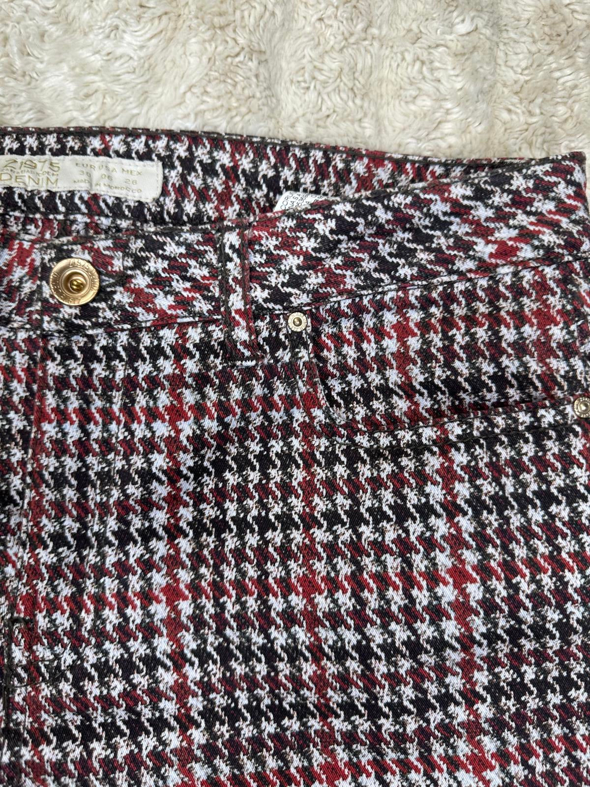 Zara red/brown/cream houndstooth plaid skinny jeans/slim stretch pants Size 6