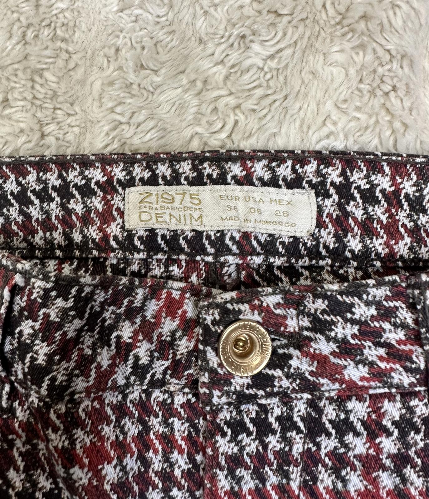 Zara red/brown/cream houndstooth plaid skinny jeans/slim stretch pants Size 6