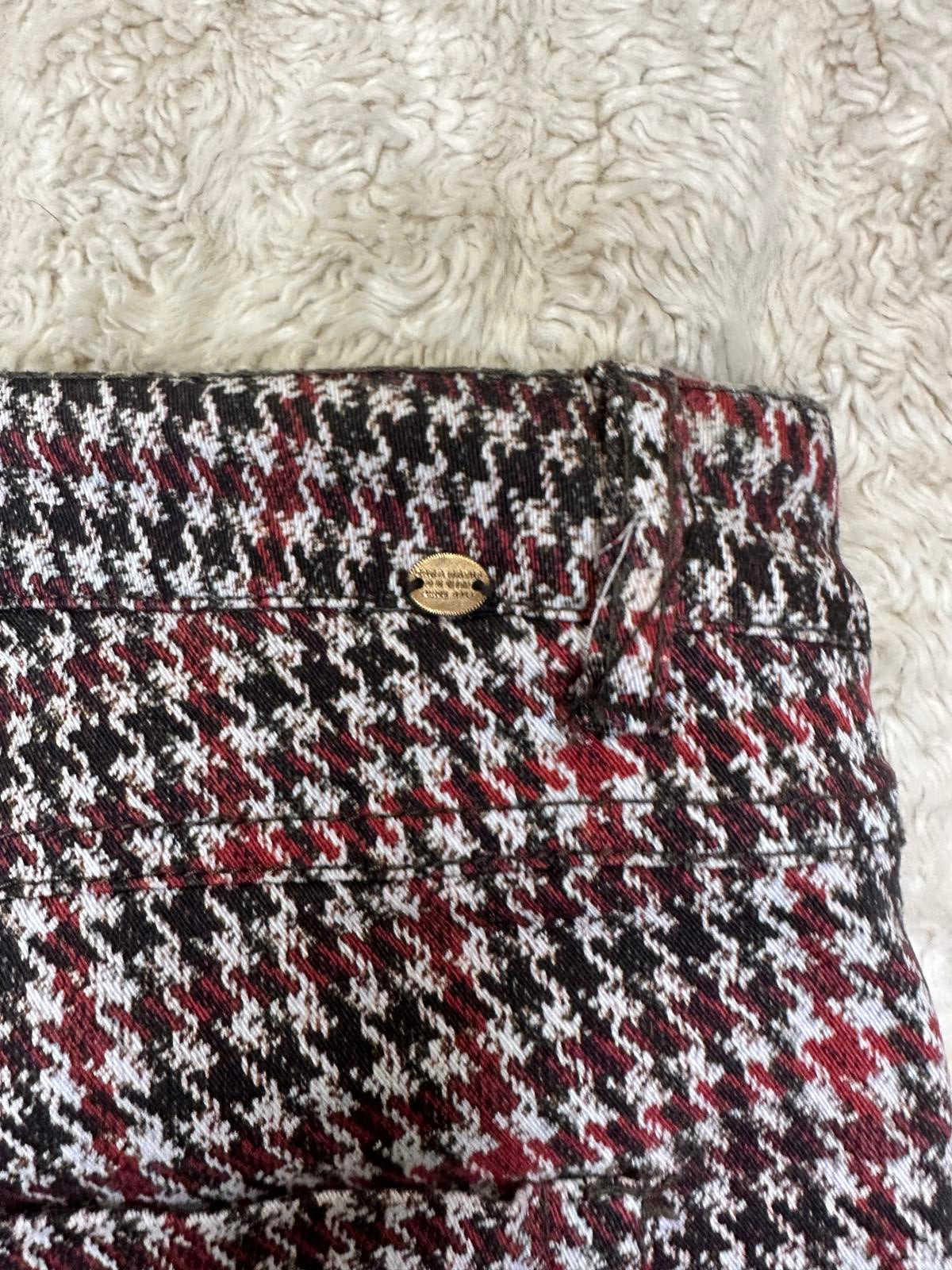 Zara red/brown/cream houndstooth plaid skinny jeans/slim stretch pants Size 6