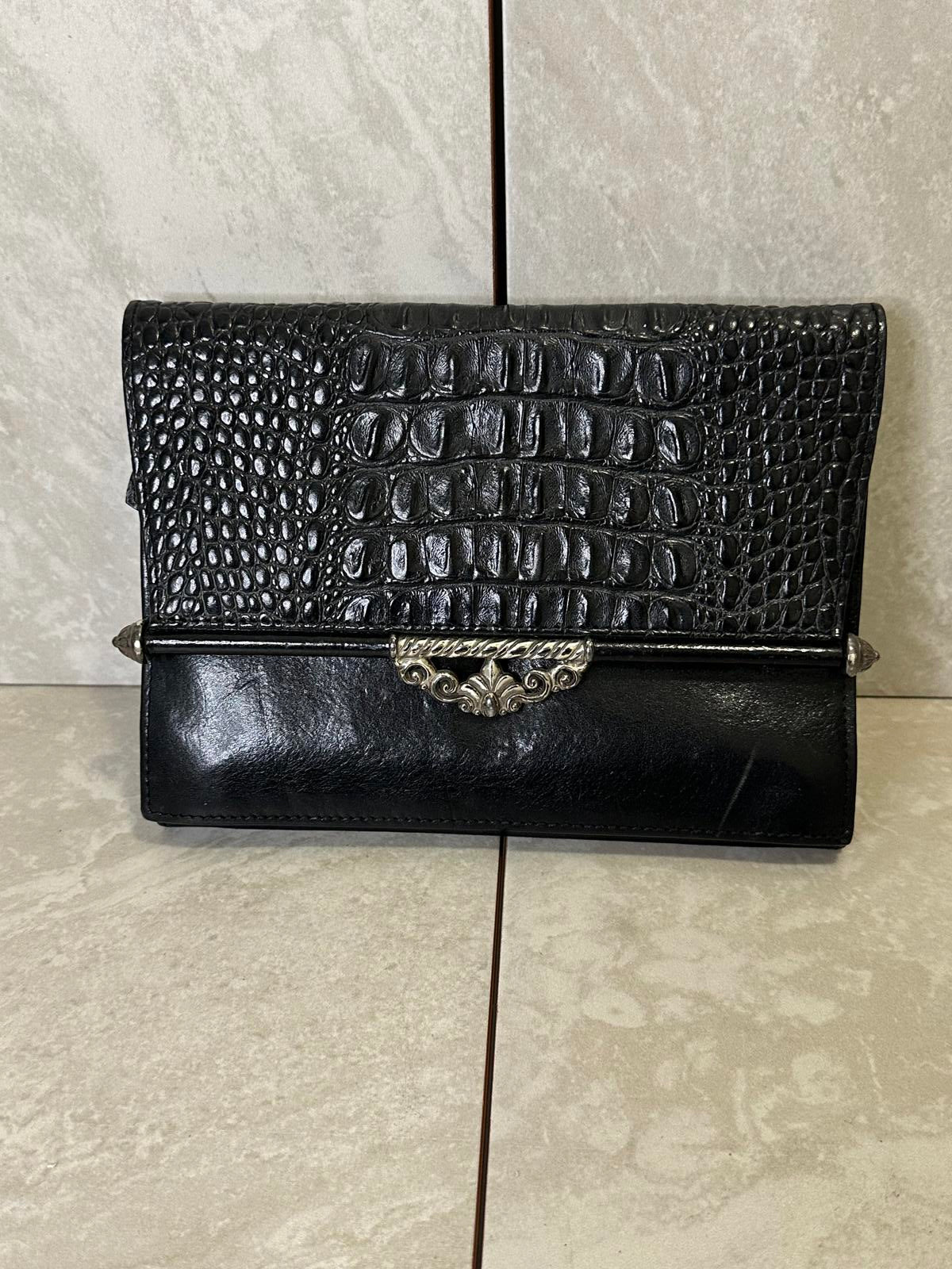 Vintage Brighton black croc-embossed leather snap button organizer/wallet/clutch