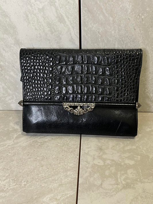 Vintage Brighton black croc-embossed leather snap button organizer/wallet/clutch
