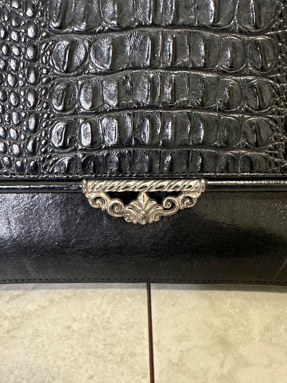 Vintage Brighton black croc-embossed leather snap button organizer/wallet/clutch