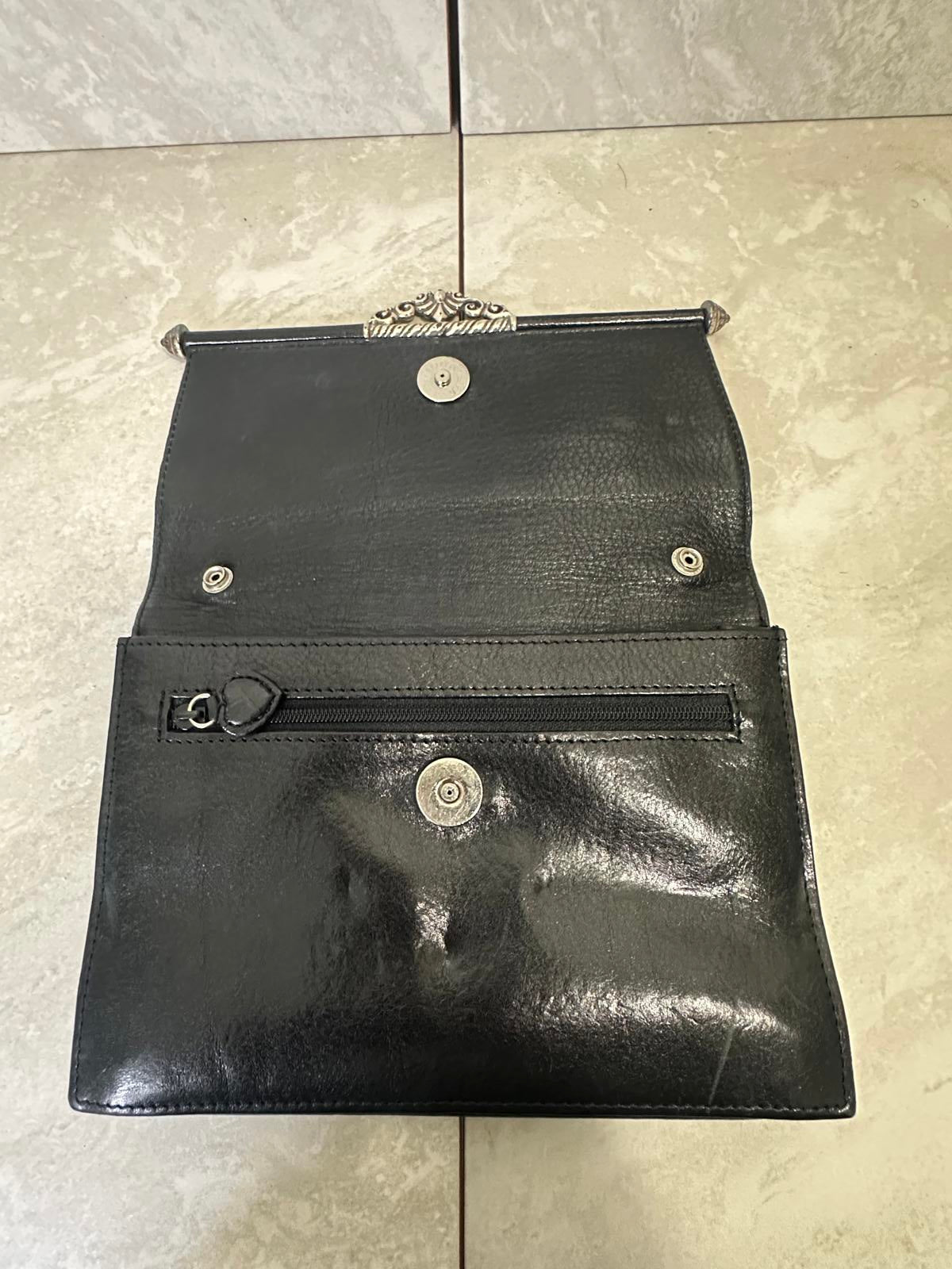 Vintage Brighton black croc-embossed leather snap button organizer/wallet/clutch