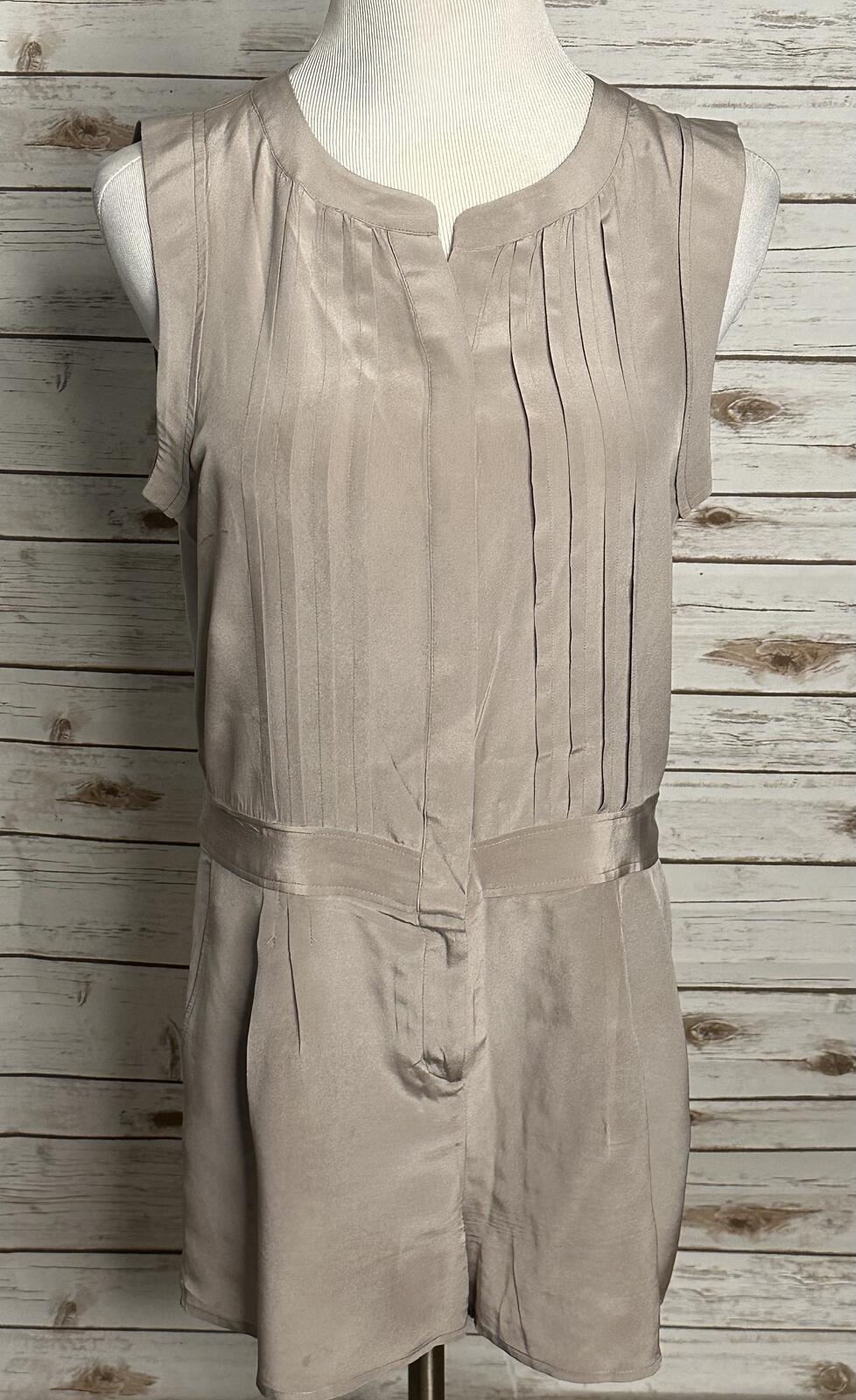 BCBGMaxAzria Paloma taupe sleeveless pleated 100% silk romper Size Medium