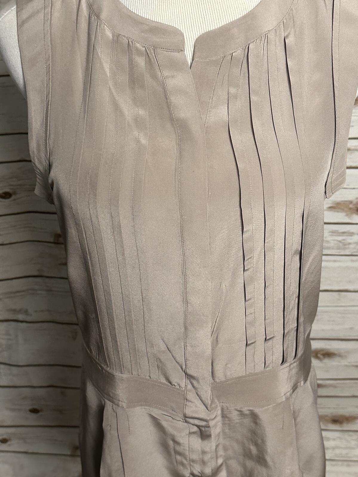 BCBGMaxAzria Paloma taupe sleeveless pleated 100% silk romper Size Medium