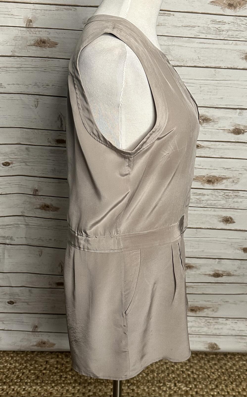 BCBGMaxAzria Paloma taupe sleeveless pleated 100% silk romper Size Medium