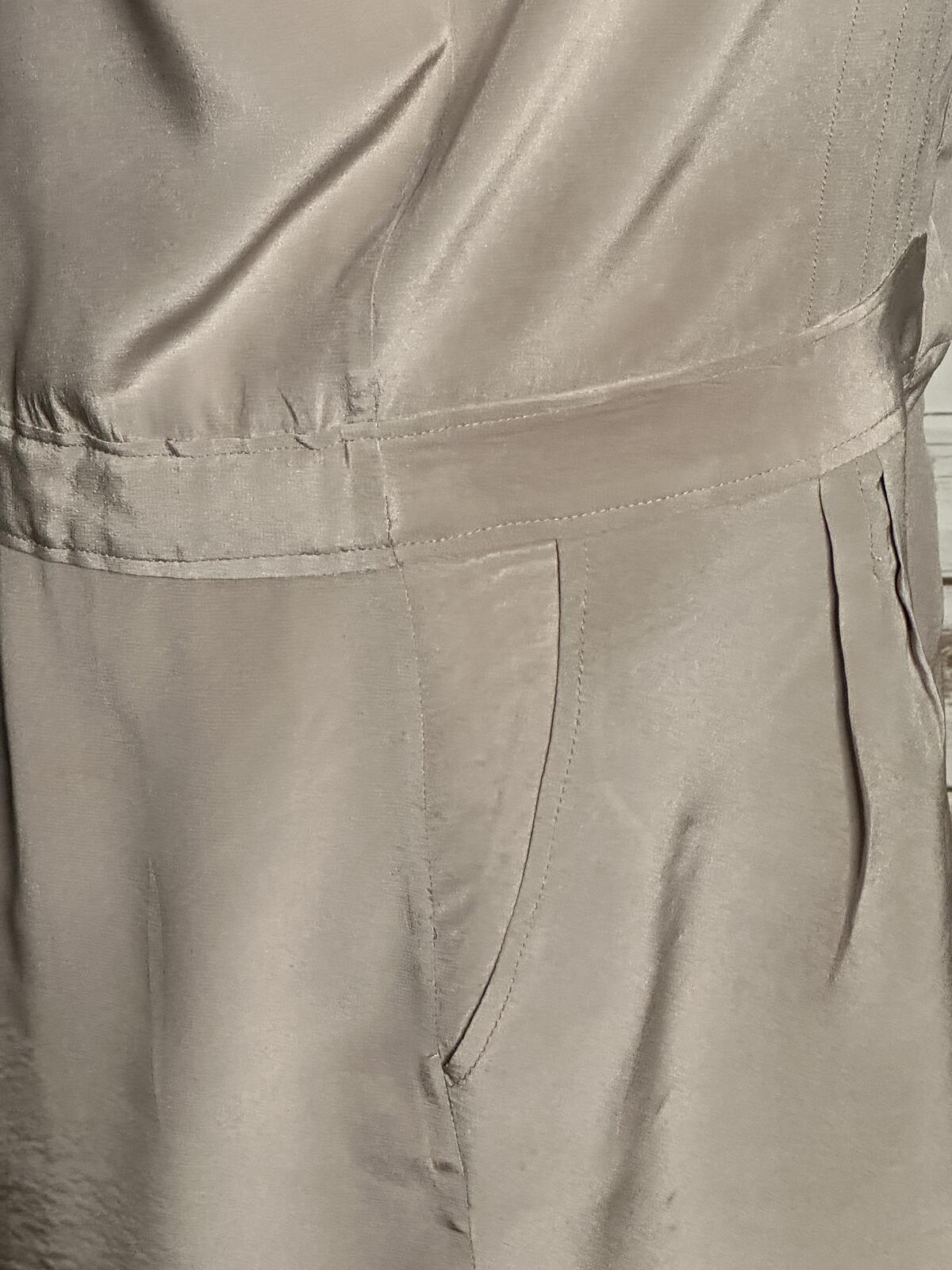 BCBGMaxAzria Paloma taupe sleeveless pleated 100% silk romper Size Medium