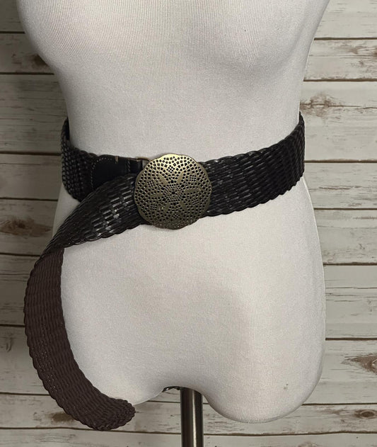 Tommy Bahama brown woven leather medallion buckle belt Large western boho chic