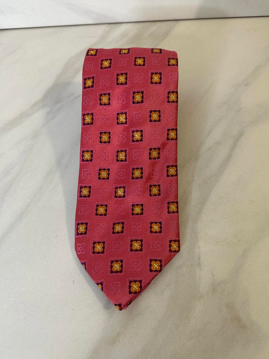 Canali classic coral/multicolored Italian silk geometric medallion necktie