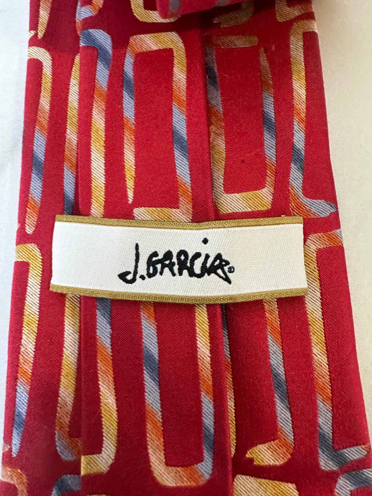 Vintage J. Garcia Emerald City Anniversary Collection red geometric silk necktie