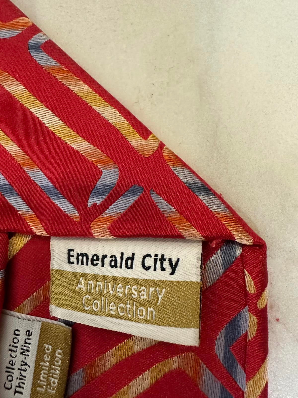 Vintage J. Garcia Emerald City Anniversary Collection red geometric silk necktie