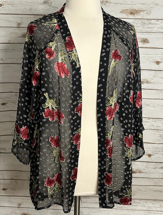 True Craft sheer floral open front kimono cardigan One Size black red whimsigoth