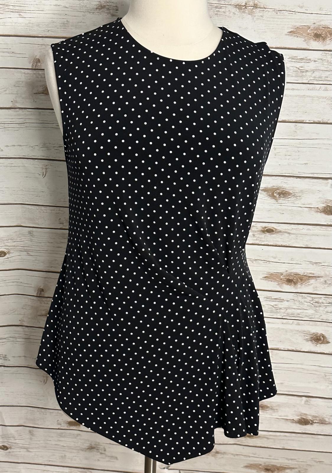 Vince Camuto black/white polka-dot sleeveless draped asymmetrical hem blouse XL