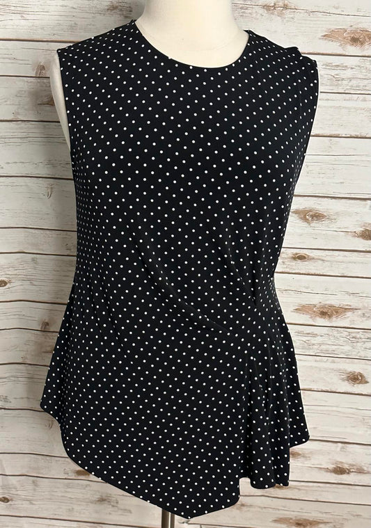 Vince Camuto black/white polka-dot sleeveless draped asymmetrical hem blouse XL