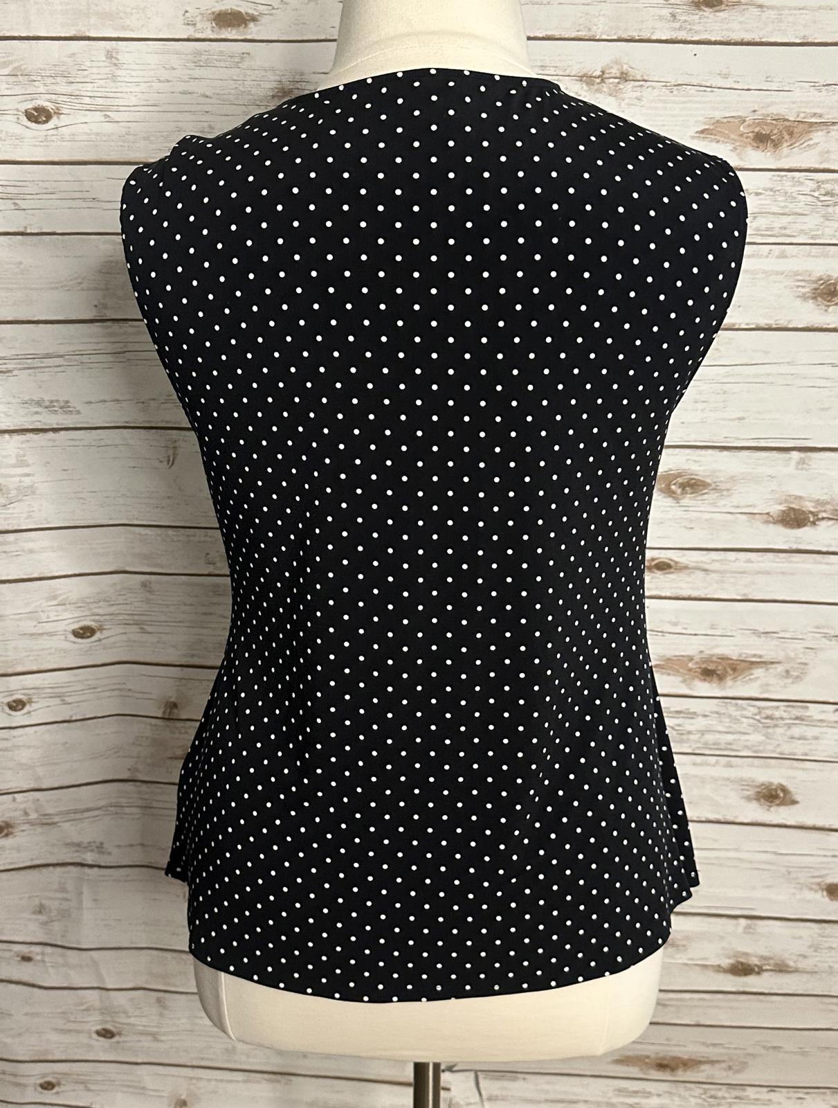 Vince Camuto black/white polka-dot sleeveless draped asymmetrical hem blouse XL