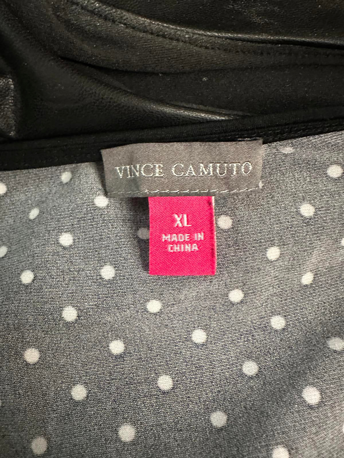 Vince Camuto black/white polka-dot sleeveless draped asymmetrical hem blouse XL
