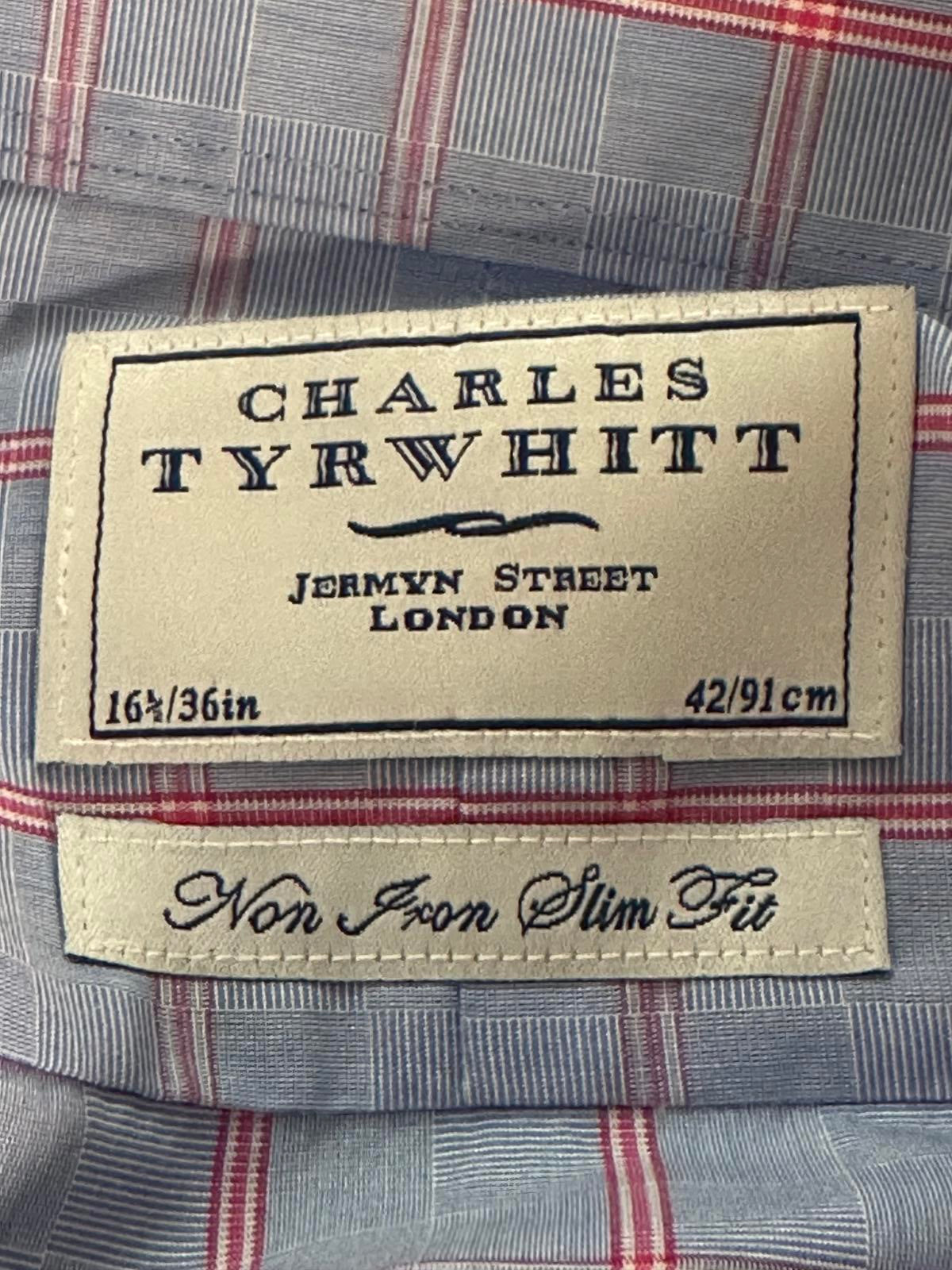 Charles Tyrwhitt Jermyn Street Non-Iron Slim Fit blue/red button-down shirt 16.5