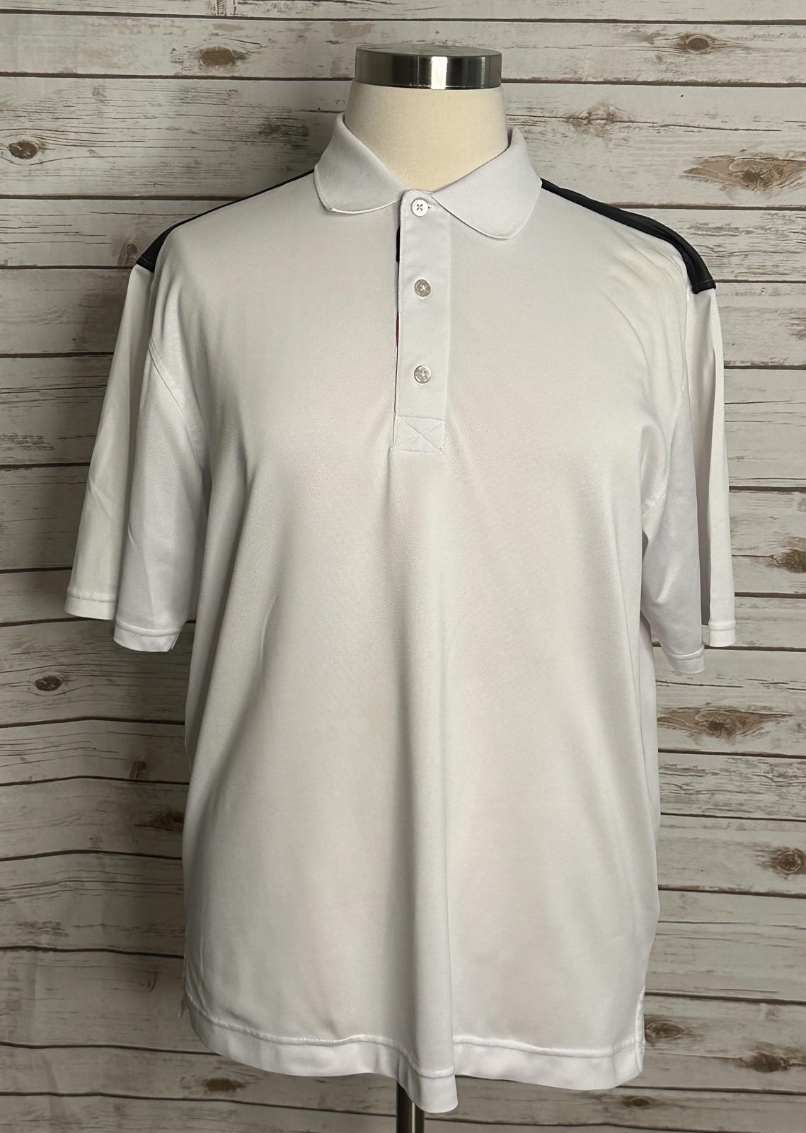 FootJoy (FJ) white/navy/pink striped performance golf polo shirt Size Large